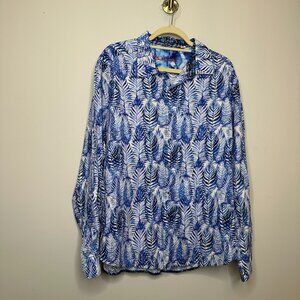 Robert Graham Blue Palm Leaf Print Button Front Shirt Classic Fit Men's 3XL
